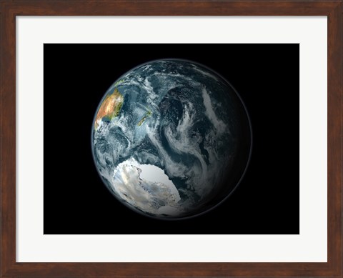 Framed Full view of the Earth Highlighting Antarctica and its Surrounding Sea Ice in the Southern Hemisphere Print