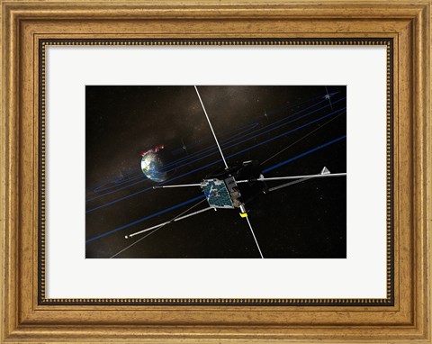 Framed Five THEMIS Spacecraft in Orbit around the Earth Print