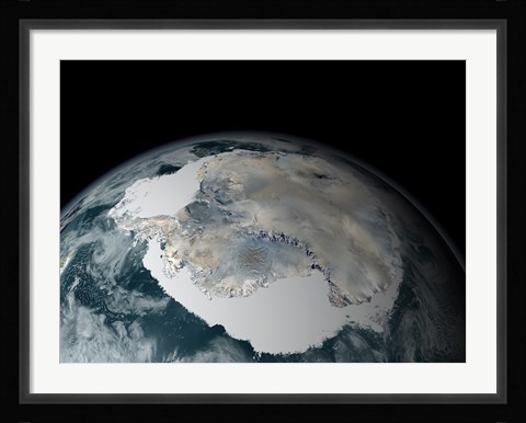Framed Frozen Continent of Antarctica and its Surrounding Sea Ice Print