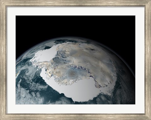 Framed Frozen Continent of Antarctica and its Surrounding Sea Ice Print