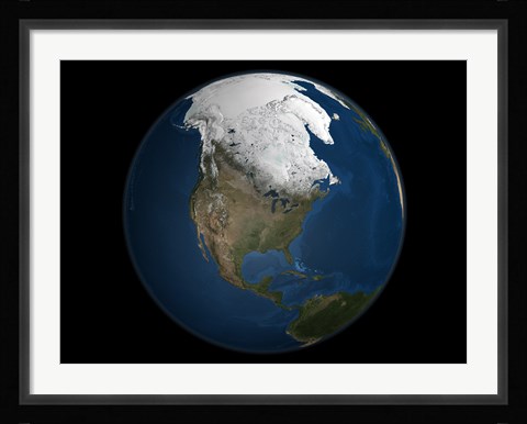 Framed Global view over North America with Arctic Sea Ice Print