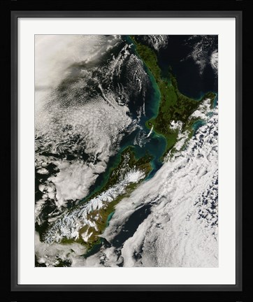 Framed Satellite view of New Zealand Print