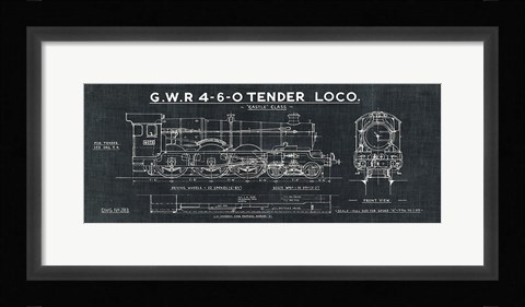 Framed Train Blueprint III Black Print
