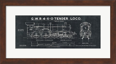Framed Train Blueprint III Black Print