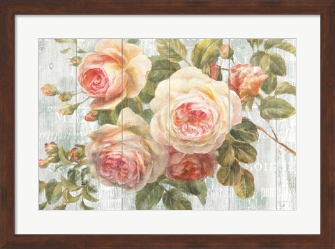 Framed Vintage Roses on Driftwood Print