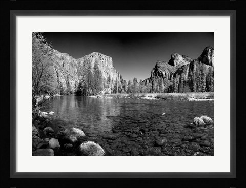 Framed California Yosemite Valley view from the bank of Merced River Print