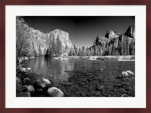Framed California Yosemite Valley view from the bank of Merced River Print