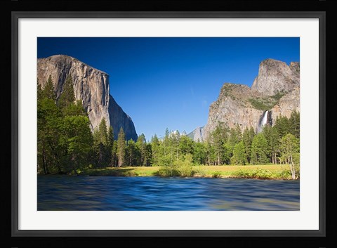 Framed Valley view with El Capitan, Cathedral Rocks, Bridalveil Falls, and Merced River Yosemite NP, CA Print
