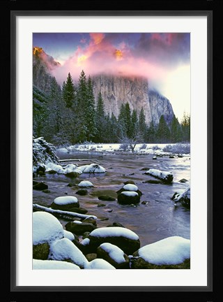 Framed Winter snow, Merced River Print