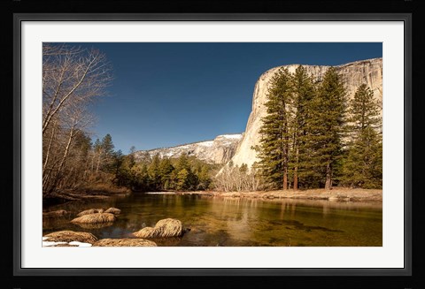 Framed El Capitan towers over Merced River, Yosemite, California Print