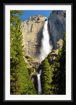 Framed Upper and Lower Yosemite Falls, Merced River, Yosemite NP, California Print