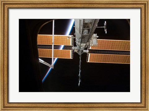 Framed International Space Station Backdropped by the Airglow Above Earth&#39;s Horizon Print