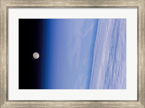 Framed Full Moon is Visible in this view Above Earth&#39;s Horizon and Airglow Print