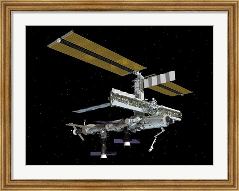Framed Computer Generated View of the International Space Station against the Blackness of Space Print