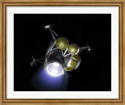 Framed Concept of a Crew Blasting off from the Moon&#39;s Surface in a Portion of a LunarLlander Print