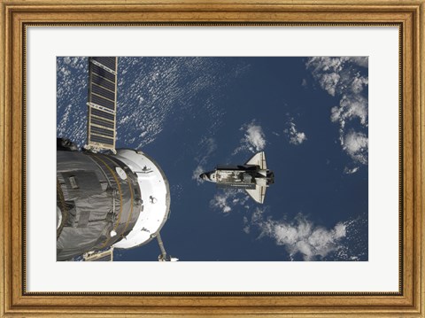Framed Space Shuttle Endeavour, a Russian Spacecraft is Visible in the Foreground Print