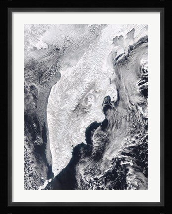 Framed Satellite view of Kamchatka Peninsula, Eastern Russia Print
