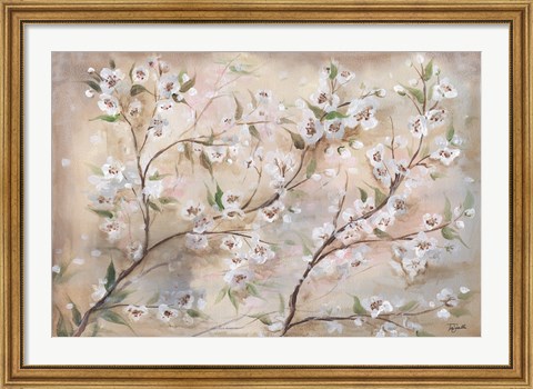 Framed Cherry Blossoms Taupe Landscape Print