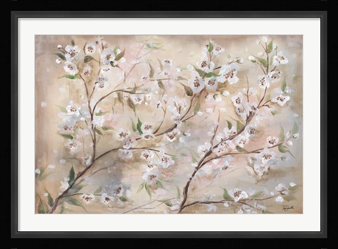 Framed Cherry Blossoms Taupe Landscape Print