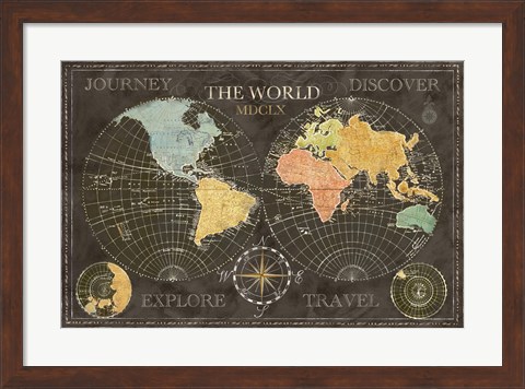 Framed Old World Journey Map Black Print