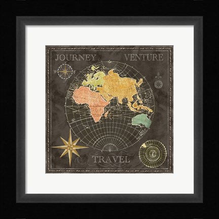 Framed Old World Journey Map Black II Print