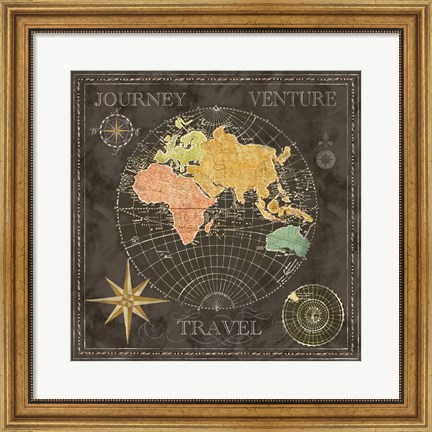 Framed Old World Journey Map Black II Print