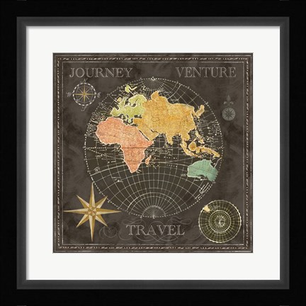 Framed Old World Journey Map Black II Print