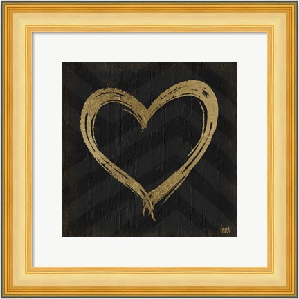 Framed Chevron Sentiments Gold Heart Trio II Print
