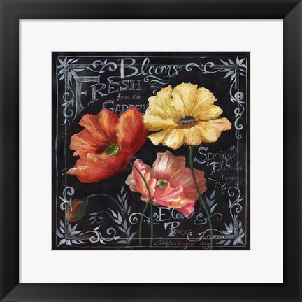 Framed Flowers in Bloom Chalkboard II Print