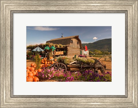 Framed Log Barn and Fruit Stand in Autumn, British Columbia, Canada Print