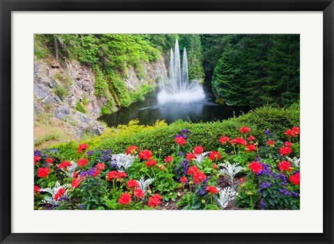 Framed Butchart Gardens Water Fall, Victoria, British Columbia, Canada Print