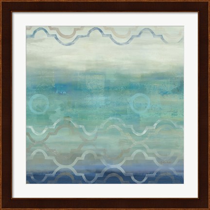 Framed Abstract Waves Blue/Gray I Print