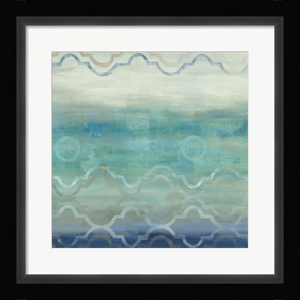 Framed Abstract Waves Blue/Gray I Print