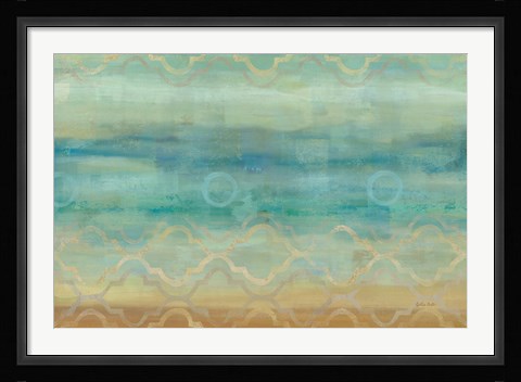 Framed Abstract Waves Blue Print