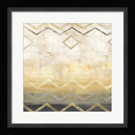 Framed Abstract Waves Black/Gold I Print
