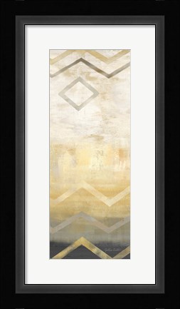 Framed Abstract Waves Black/Gold Panel I Print