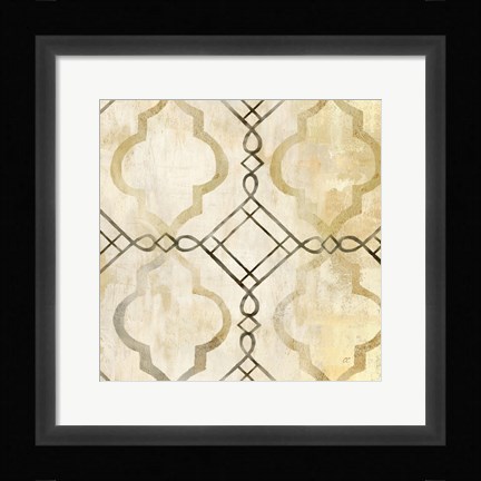 Framed Abstract Waves Black/Gold Tiles I Print