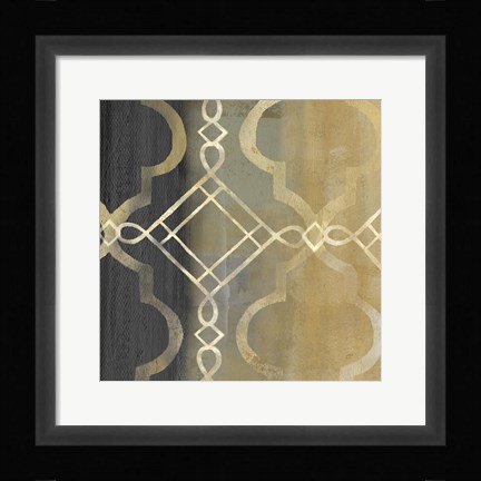 Framed Abstract Waves Black/Gold Tiles IV Print