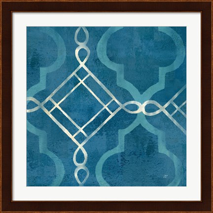 Framed Abstract Waves Blue/Gray Tiles I Print