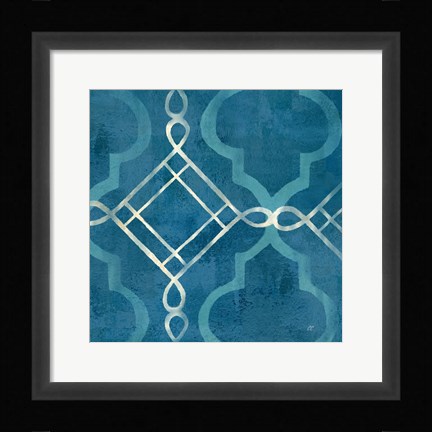Framed Abstract Waves Blue/Gray Tiles I Print