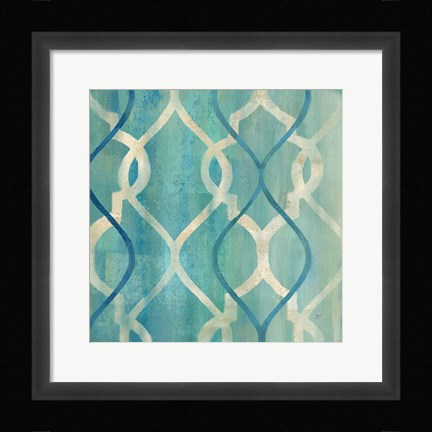 Framed Abstract Waves Blue/Gray Tiles II Print