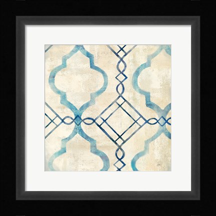 Framed Abstract Waves Blue/Gray Tiles IV Print