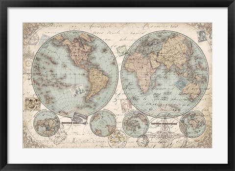 Framed World Hemispheres Print