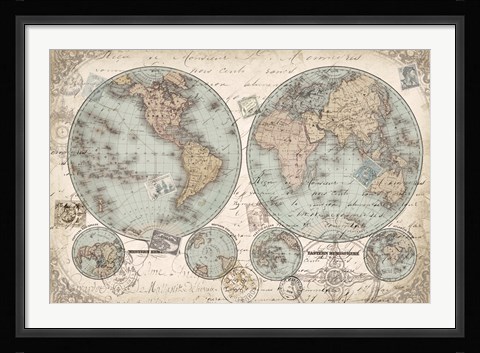 Framed World Hemispheres Print