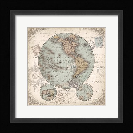 Framed World Hemispheres II Print