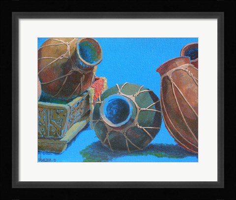 Framed Blue Pots 1 Print