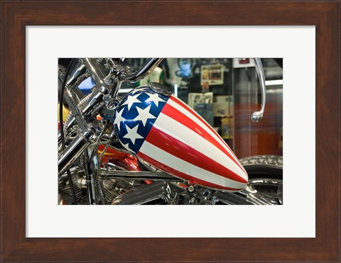 Framed Patriotic Motorcycle with Stars and Stripes Print