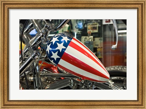 Framed Patriotic Motorcycle with Stars and Stripes Print