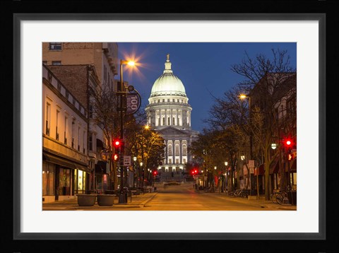 Framed Looking down State Street in downtown Madison, Wisconsin Print