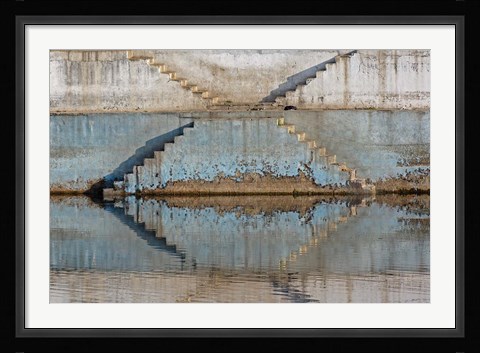 Framed Steps mirrored on small lake, Jodhpur, India Print